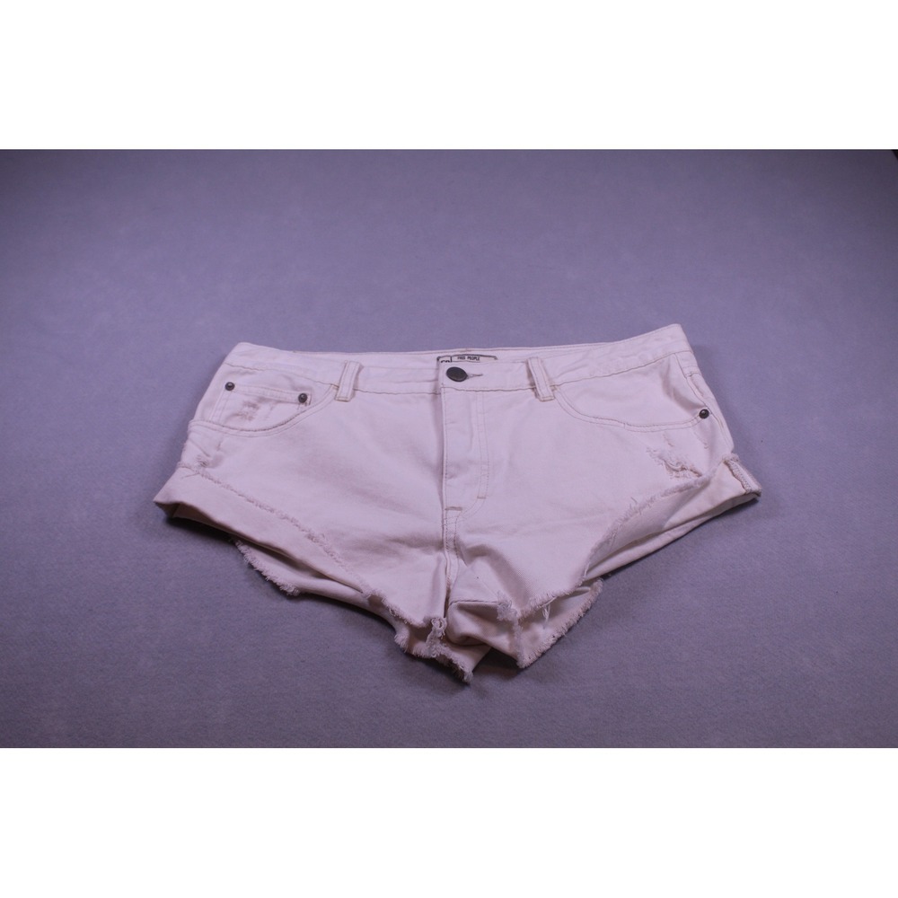 Free People Cream Distressed Denim Cutoff Shorts Size 30 Raw Hem Off White